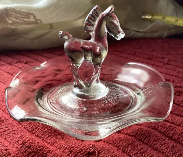 VTG. Horse Pony KR Haley / Knox Glass Co PACEMAKER TRINKET DISH Clear Glass