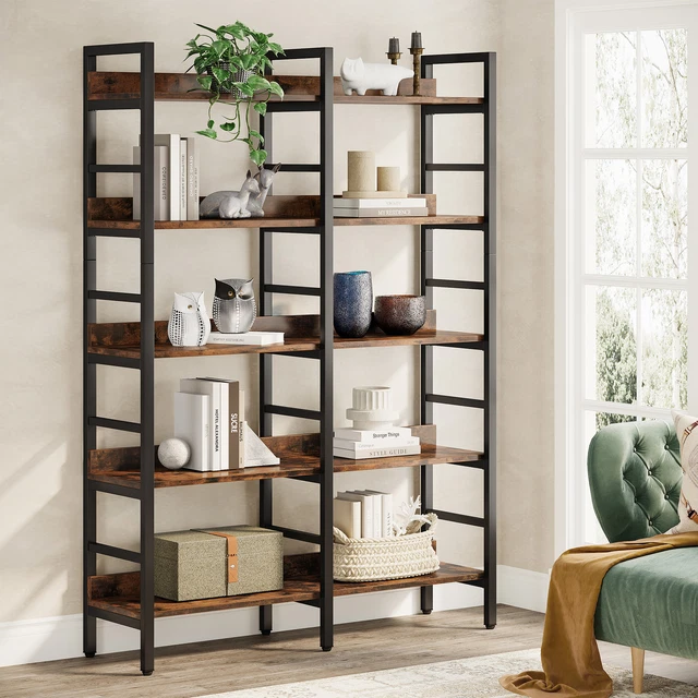 5TIER RUSTIC BROWN Bookshelf Wide Book Shelf Freestanding Bookcase