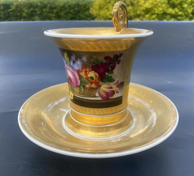 RARE SUPERBE ancienne TASSE + SOUS TASSE porcelaine de SAXE décor fleurs insecte
