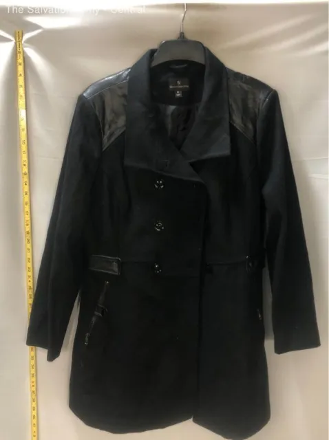 Worthington Womens Black Wool Leather Double-Breasted Trench Coat Size XL