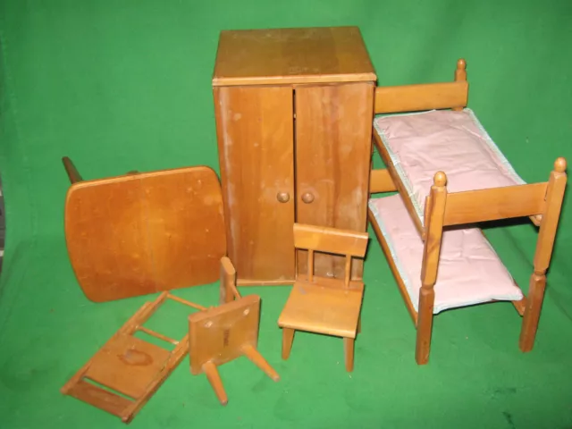 Wood Strombecker Ginny Doll Furniture Wardrobe Bunk Beds Table Chairs For Repair