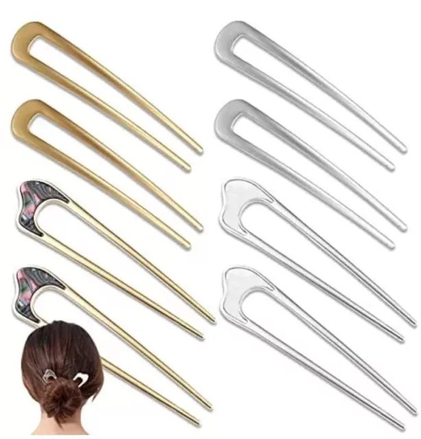 8 Pieces Metal U Shaped Hair Pins Forks French Hairpin Vintage Hair Sticks