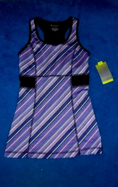 Purple Pink Stripe TEK GEAR WORKOUT Shirt Yoga Bra Top  Misses  0 - 2  XS NWT