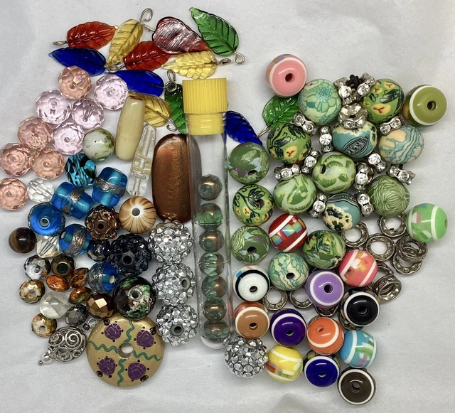 VTG Crystal Glass, Plastic, Beads  Mixed Lot-Pieces- Various Sizes & Colors