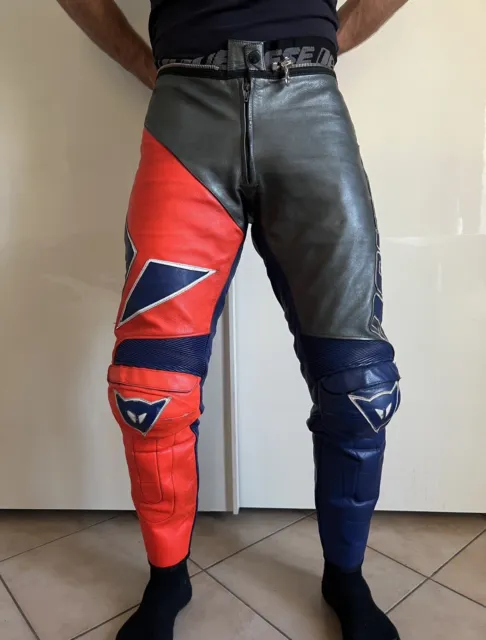 Pantaloni In Pelle Da Moto Di Dainese Misura 50 Uomo Con Protezioni Ginocchia