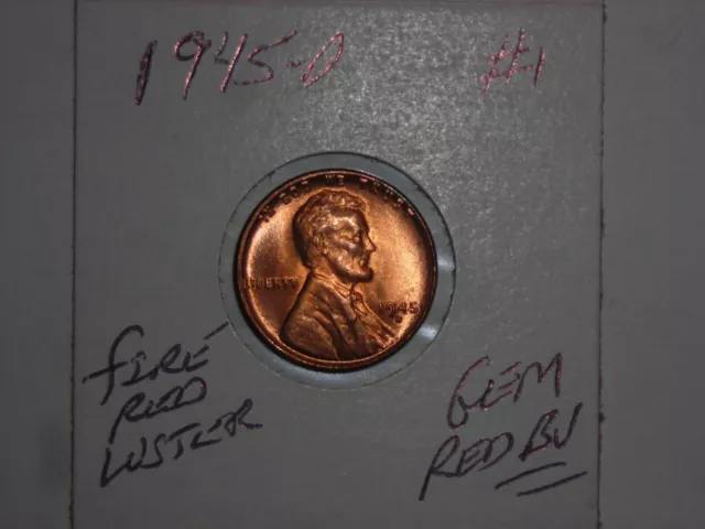 wheat penny 1945D GEM RED BU 1945-D LINCOLN CENT LOT #1 GREAT UNC RED LUSTER