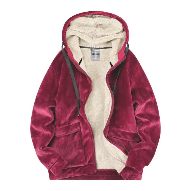 Uomo Giacca con Cappuccio Felpa Felpe Velluto Pile Foderato Zip Invernale Fit