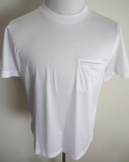 $450 BRIONI Slim Fit White Brushed Cotton Crewneck T-Shirt Shirt Size Small