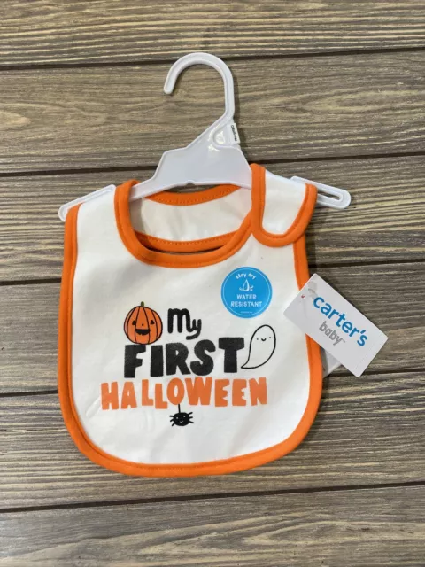 Carters Baby Orange White My First Halloween Bib Water Resistant One Size