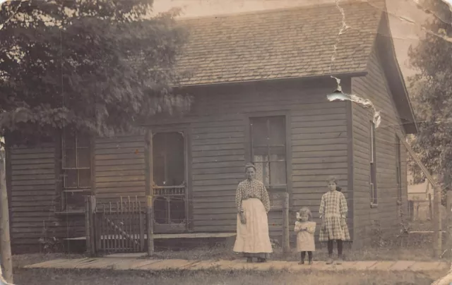 RPPC Bay City MI Michigan House Lake Cottage Family CDV Photo Vtg Postcard B18