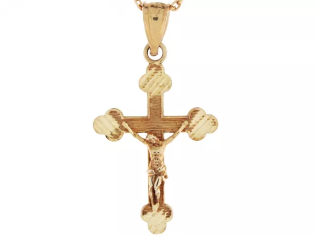 10k or 14k Gold Diamond Cut Crucifix Jesus Religious Cross Charm Pendant