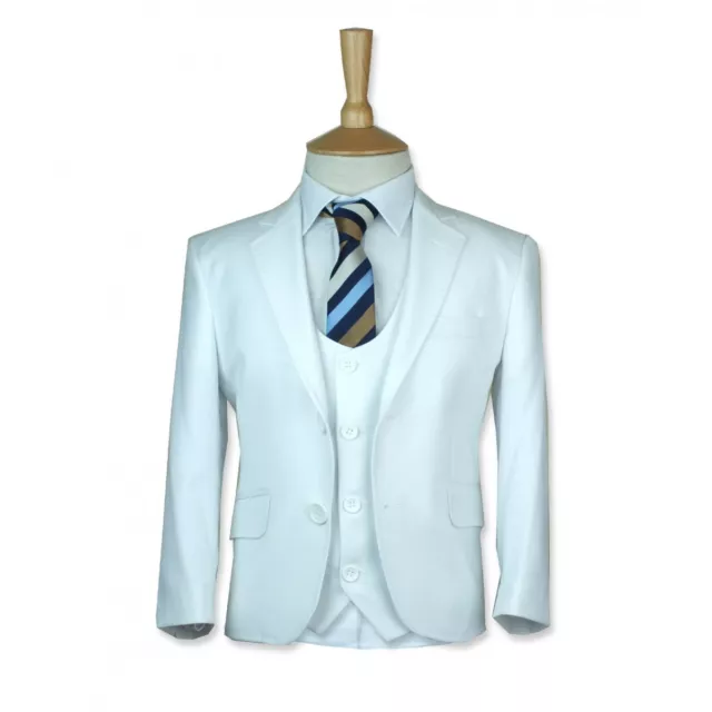 Boys White Communion Suit Designer Page Boy Wedding Slim Fit Suit in White