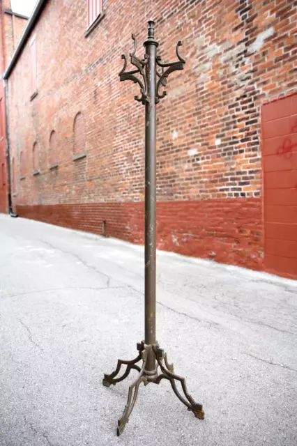 Antique Arts & Crafts Cast Iron Hall Tree Coat Rack Clothing Rack Stand Hooks