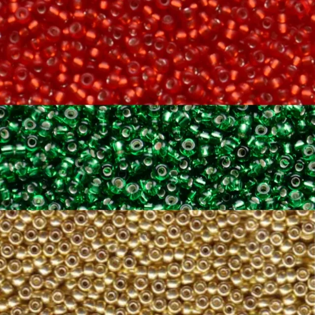 Miyuki Seed Beads Size 11 Christmas Red Green Silver Lined Gold 3 X10grams