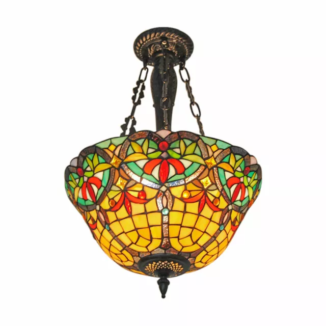 Vintage Tiffany Stained Glass Ceiling Pendant Light Fixture Single Hanging Lamp