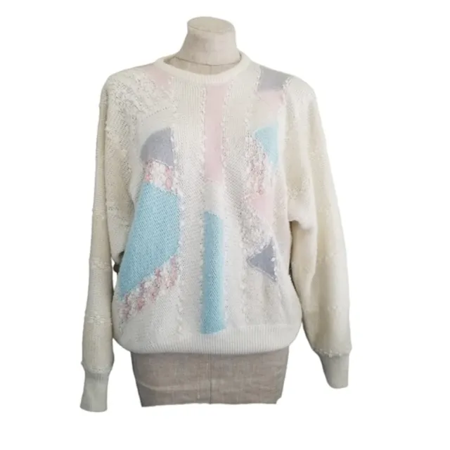 Vintage 80s Lady Lilly White, Pink & Blue Knit Sweater