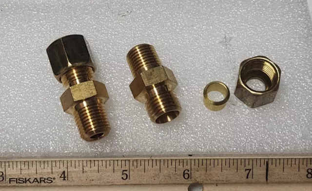 Brass Air Straight Union Adapter Fitting 5/16" Tube OD X 1/4" Mnpt (2) Pack