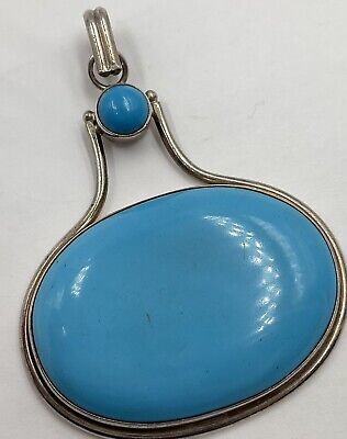 Sterling Silver Bold Faux Sleeping Beauty Turquoise Pendant