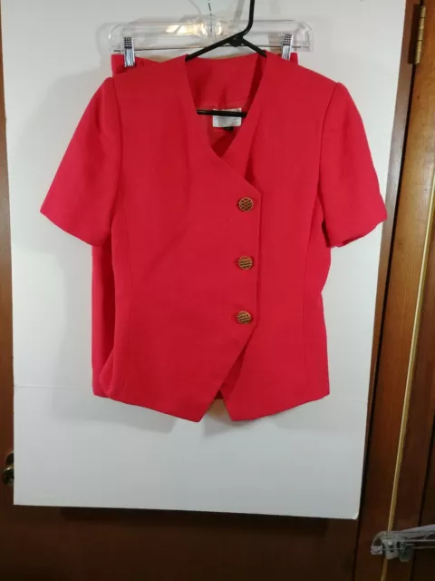 Preston & York Women's 2 pc. Skirt Suit, Size 6P, Red Short Sleeve, #1344