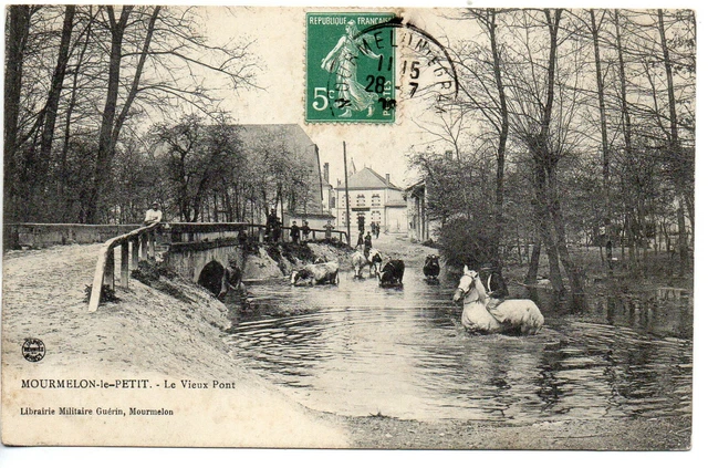 MOURMELON LE PETIT - Marne - CPA 51 - le vieux pont - chevaux à la baignade