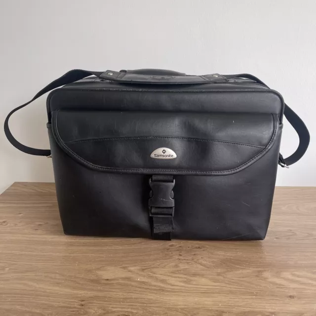 Samsonite Black Soft Leather Laptop Bag Briefcase Document Case Shoulder Strap