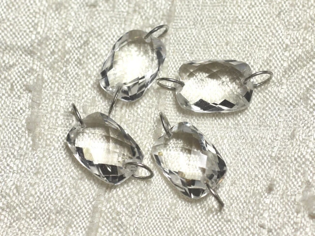 Perle Composant Cristal De Roche Quartz Rectangle Argent 925 - Pièce Création Bijoux, Neuf