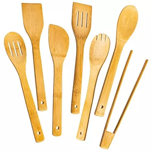 Wooden Spoons for Cooking 7-Piece, Kitchen Nonstick Bamboo Cooking Utensils S...