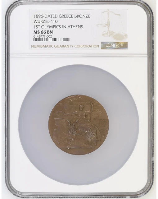 Greece Athens 1896 1st Olympic Games Bronze Participation Medal NGC MS66 BN Greece Athens 1896 1st Olympic Games Bronze Participation Medal NGC MS66 BN