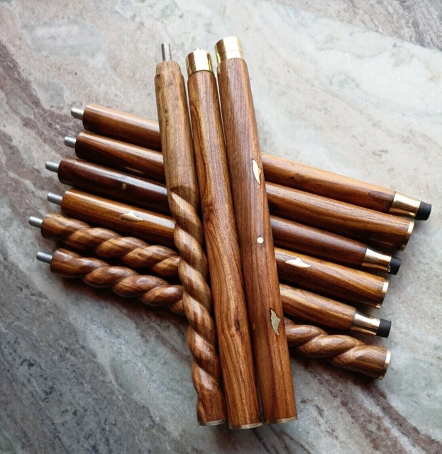 Lot De 2 Cannes De Marche Vintage En Bois - Réglables, Pliables, Fait Main (Inde)