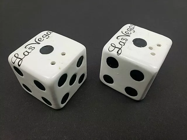 VINTAGE Las Vegas Ceramic Cube Dice Salt and Pepper Shaker Set w/Stoppers