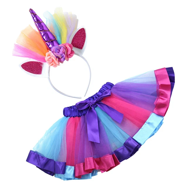 Gonna mezzo tutù per ragazze abito arcobaleno unicorno set copricapo compleanno estivo per