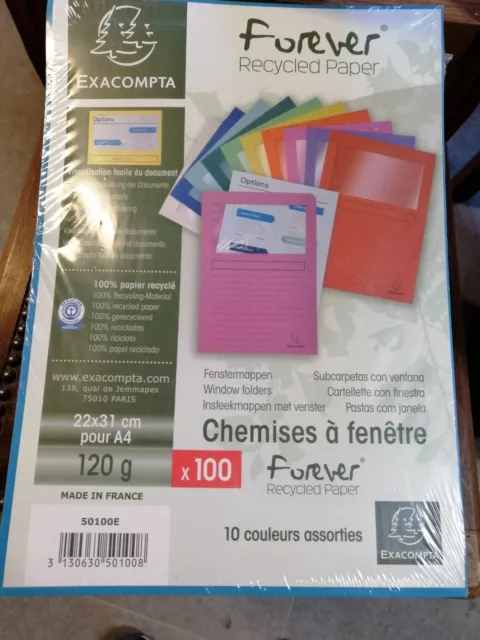 Chemises à fenêtre exacompta 22x31 pour A4 120g x100 10 couleur assorti.