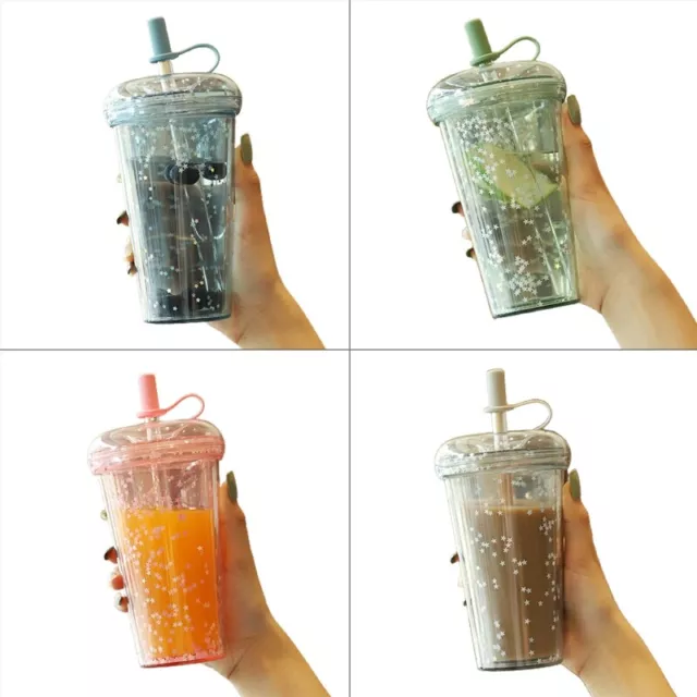 420ml Sparkling Glitter Cup with Lid Straw Transparent Sequins Water Bottle Mug