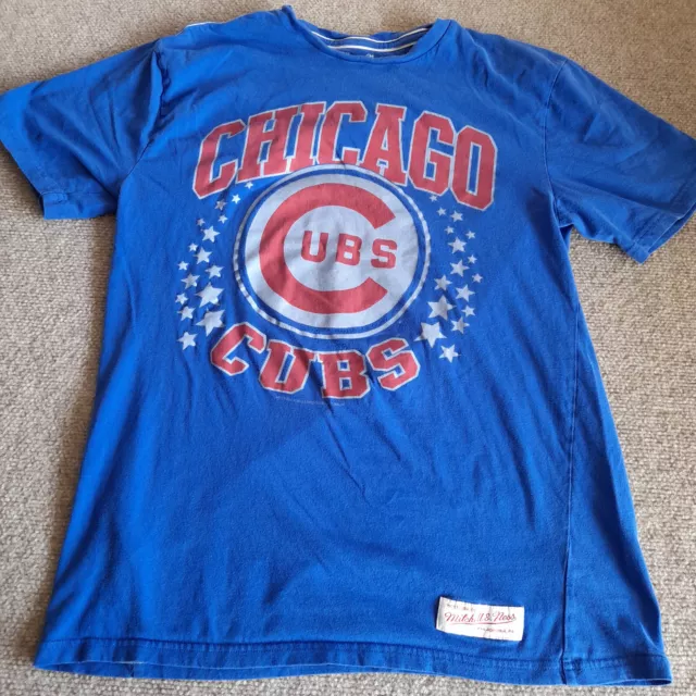 Chicago Cubs Shirt Adult L Blue Mitchel Ness Nostalgia MLB Apparel Ladies