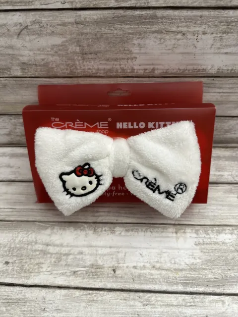 New The Creme Shop x Hello Kitty Plush Spa Headband Signature Bow White Red Dot