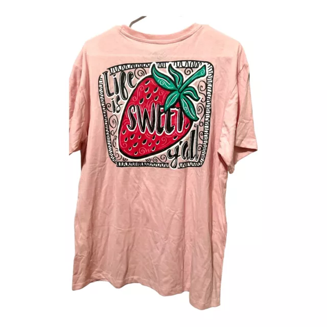 Southern Y’all Pink Strawberry Graphic Life Is Sweet Y’all On Back Large