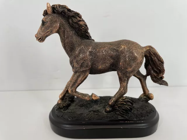 Rustic Western Country Stallion Horse Textured Bronze Resin Figurine With Base