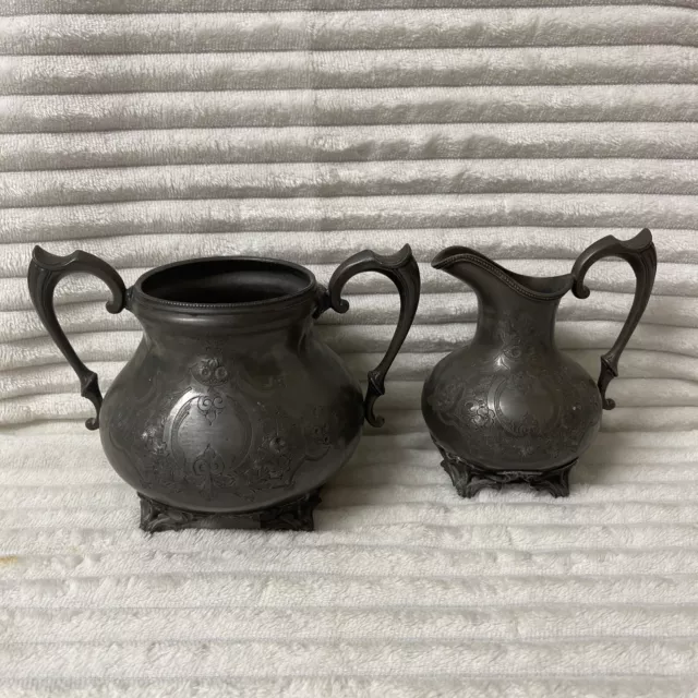 Vintage Antique Pewter Bowl And Jug Matching Set