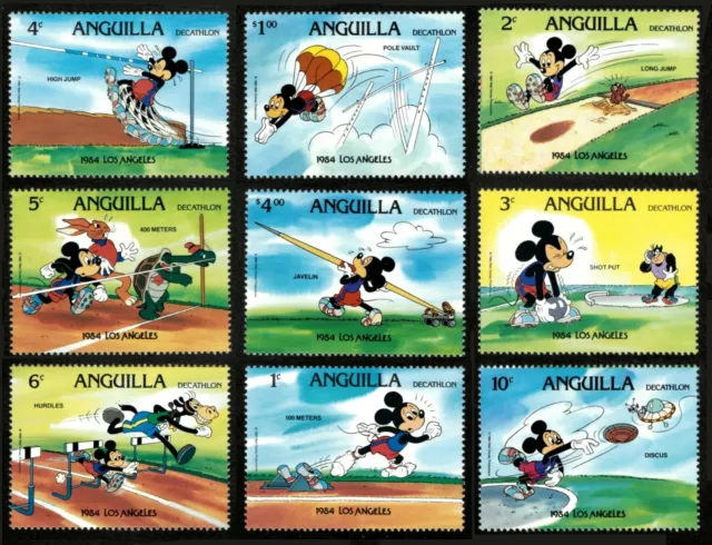 Anguilla 1984 - Disney, LA Olympics - Set of 9 Stamps - Scott #559-67 - MNH