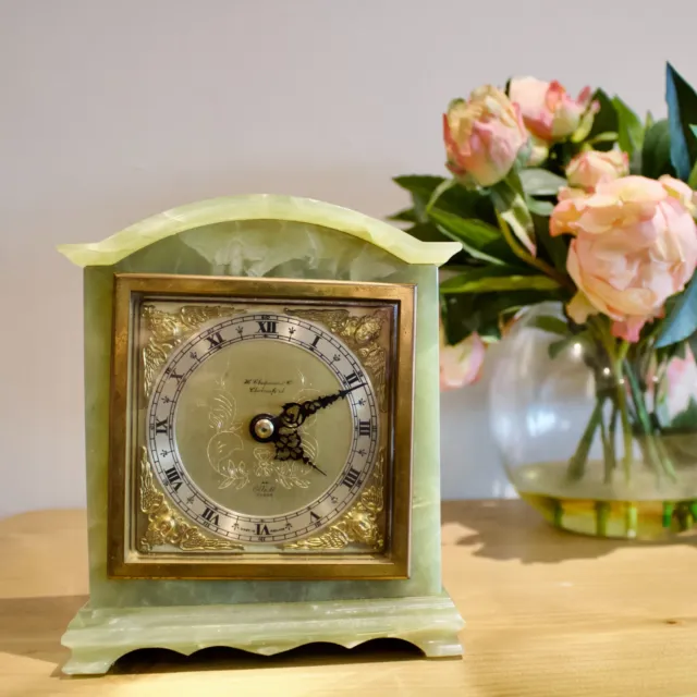 Working Vintage Green Elliott Onyx Clock -Retailed By H CHAPMAN OF CHELMSFORD