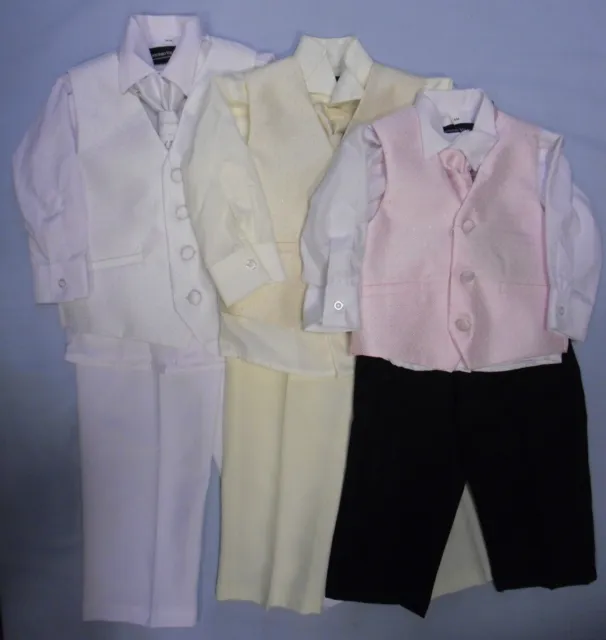 Vier 4-teilige Anzugweste Taufseite Jungen weiß rosa cremefarben Baby Babys