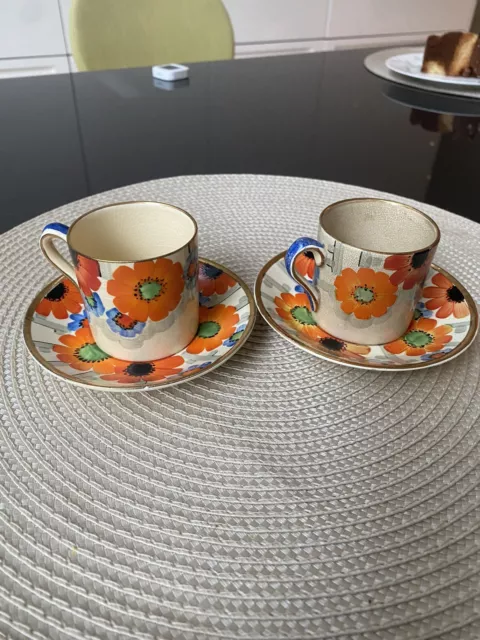 2 Gray’s pottery trellis pattern 9089 Susie Cooper style expresso cups saucers
