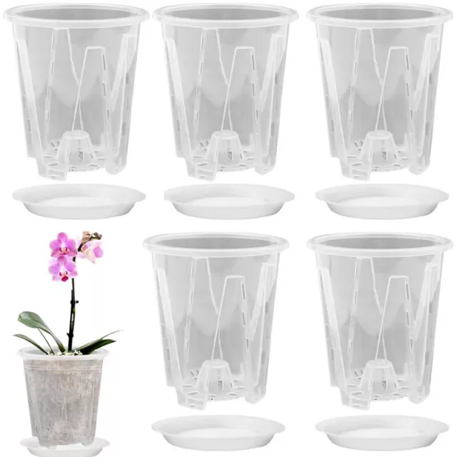 6X Clear Orchid Pot with Holes & Saucers Root Control Meshpot Flowerpot Durable