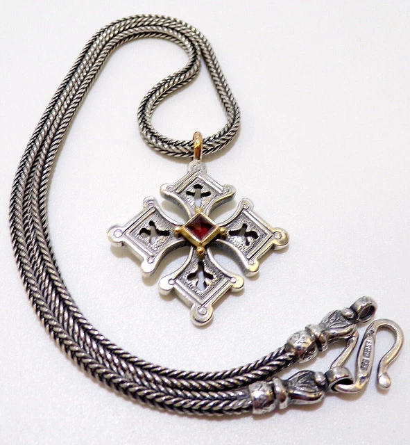 Konstantino GREEK 18k Yellow GOLD & STERLING Silver MALTESE CROSS 20" NECKLACE