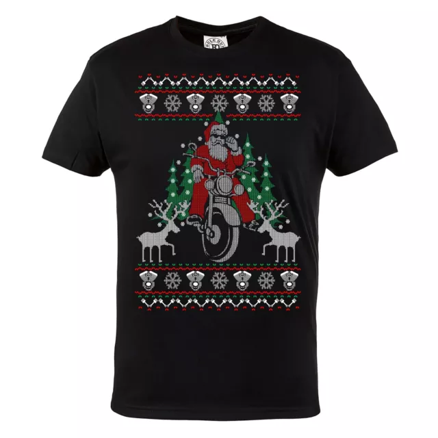 Herren T-Shirt mit Aufdruck für Weihnachten Weihnachtsmann auf einem Motorrad