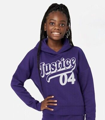 Nwt Justice Girls Size 10  Purple Glitter Graphic Hoodie Sweatshirt ~ *New*