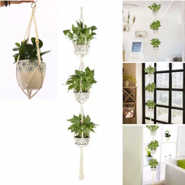 Home Plant Hanger Macrame Hanging Planter Basket Rope Flower Pot Holder Decor UK