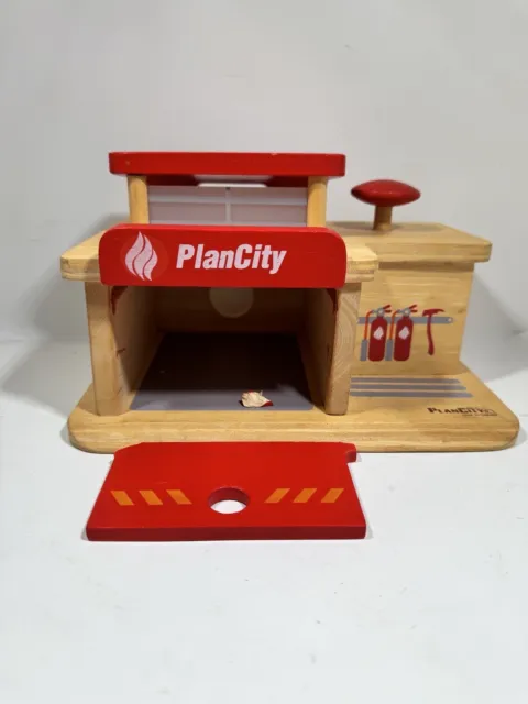 PlanToys PlanCity Fire Dept Rescue Station Wooden Firehouse Plan Toy, See Images