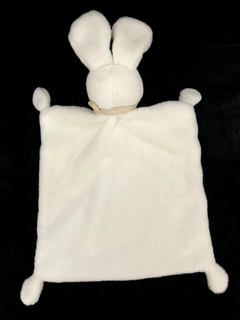 Doudou carré plat Lapin blanc écru foulard bandana marron taupe Nicotoy Simba 2