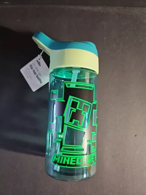 Botella de agua 450ml abatible con paja con pegatina de vinilo Minecraft